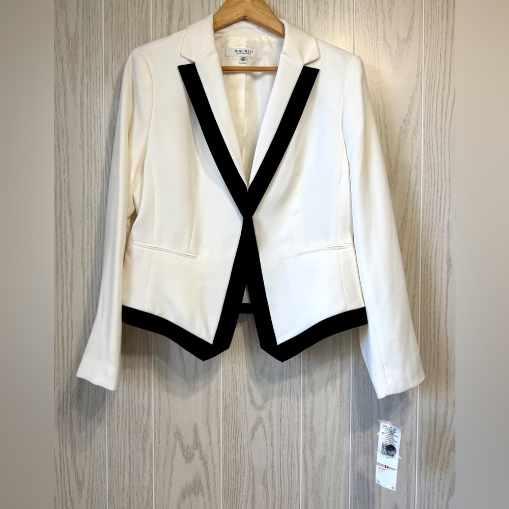 Nine West Suit Separates White Black Tuxedo Blazer Jacket Size 12 Nwt